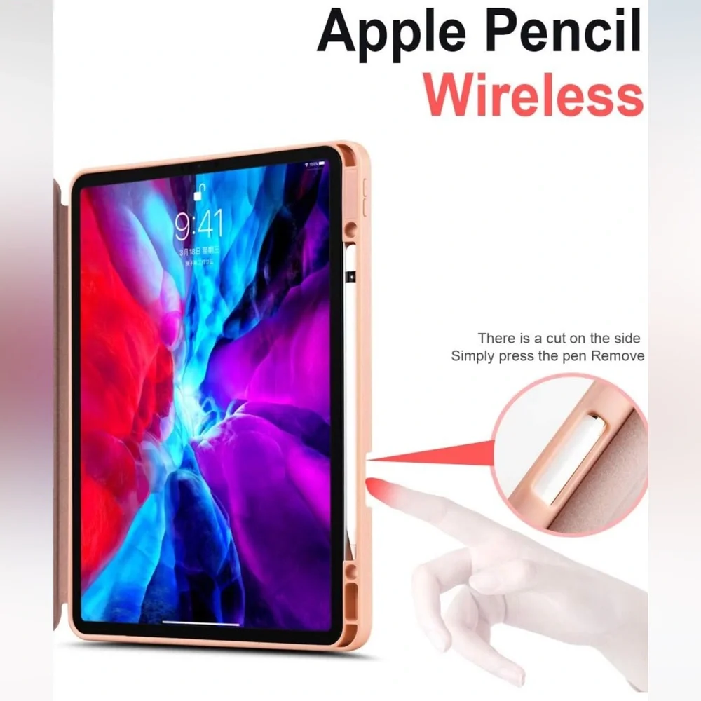 New!Case for iPad Pro 12.9 3rd/4th Gen) with Apple pencil, charging holder- Pink